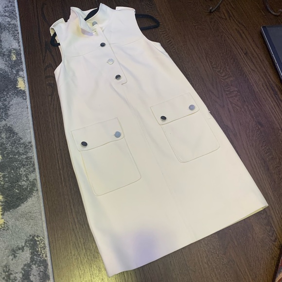 Etcetera - Cream Mock Neck Shift Dress W/ Oversized Silver Buttons Size 2 - Picture 4 of 7